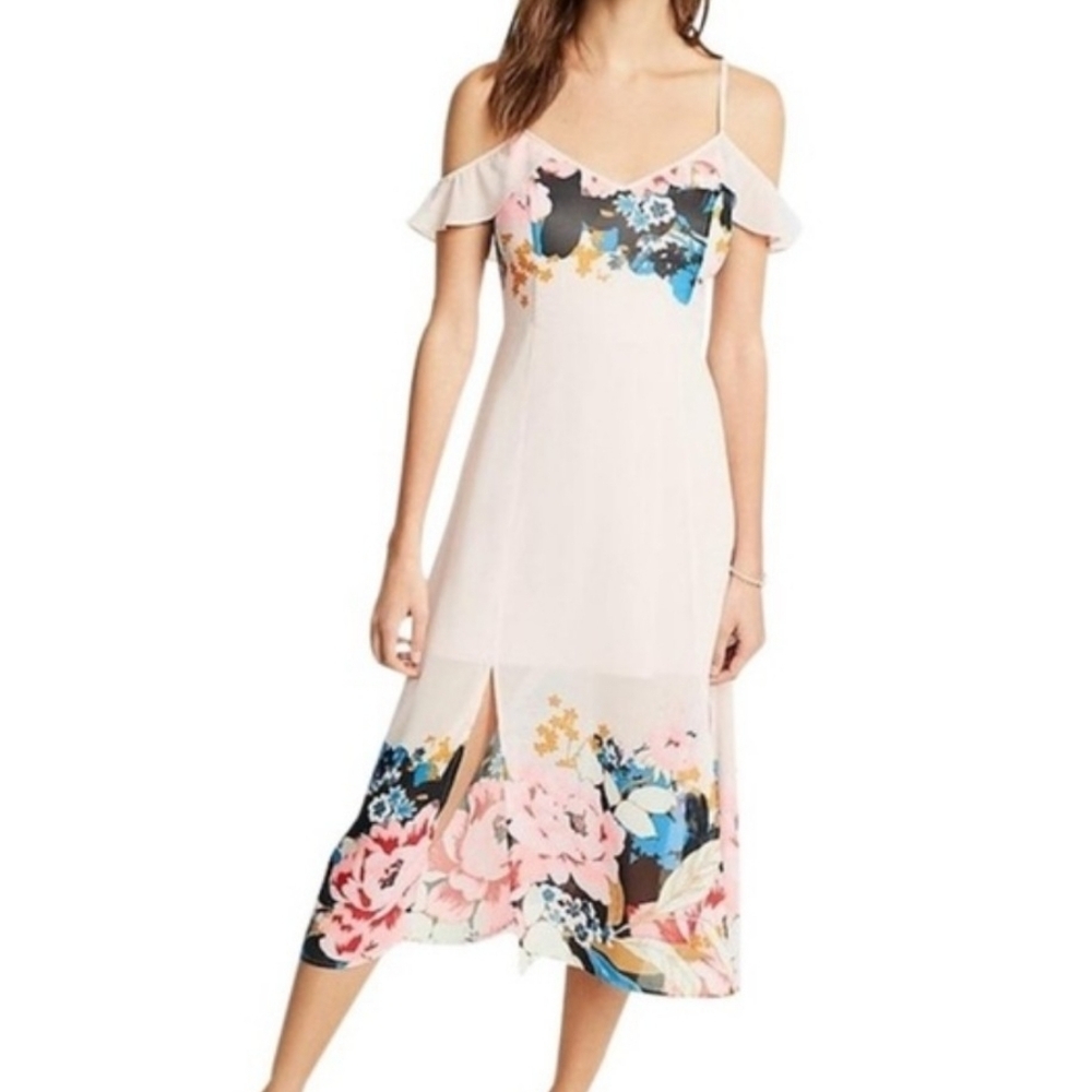Express Pink and Blue Floral Midi Dress